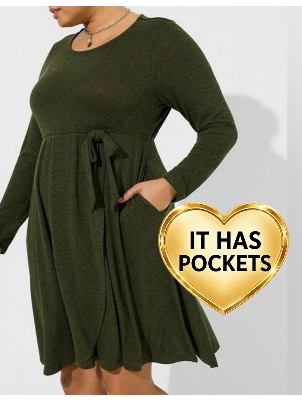 At The Knee Hacci Faux Wrap Dress 0X